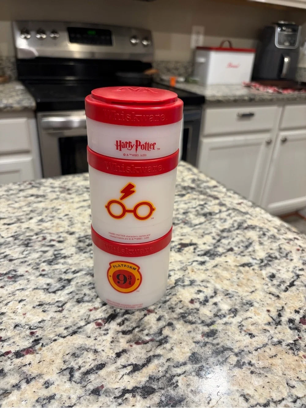 Whiskware Harry Potter Stackable 3-Compartment 12oz Snack Container Red/White